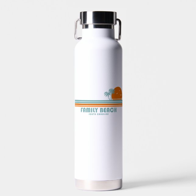Family Beach South Carolina Sun Palm Trees Water Bottle (Front)