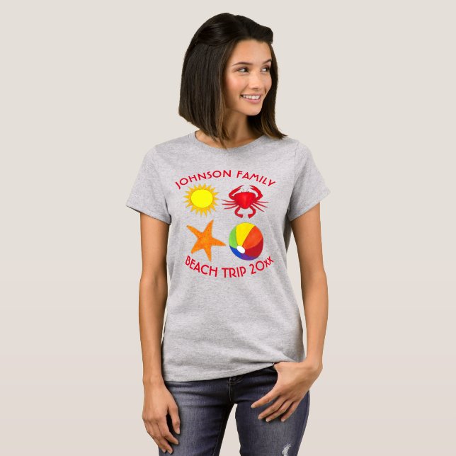 Family Beach Vacation Starfish Crab Beachball Sun T-Shirt (Front Full)