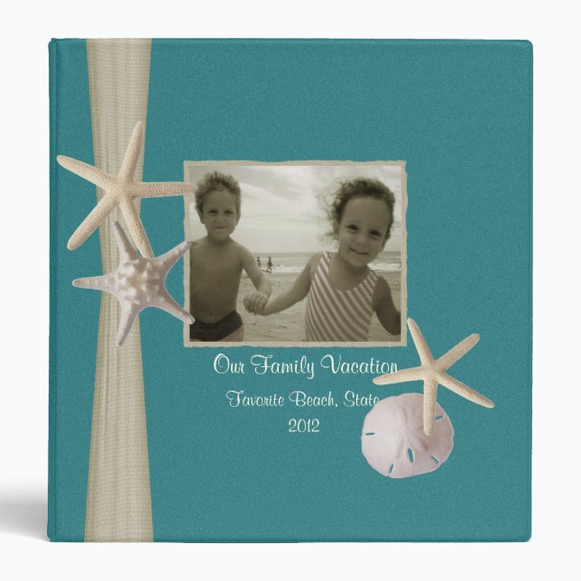 Family Beach Vacation with Starfish and Photos 3 Ring Binder (Front)