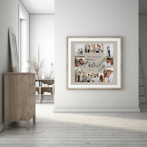 Family beige elegant modern minimal photo collage poster