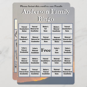 Family Bingo Card Orange Sunset and Mountain Photo