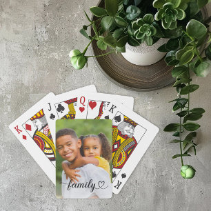 Family Black Script Custom Photo Poker Cards
