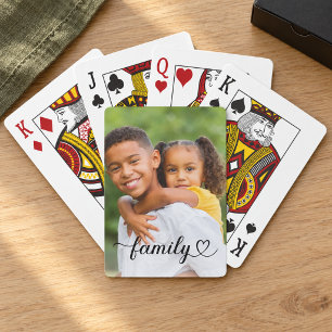 Family Black Script Custom Photo Poker Cards