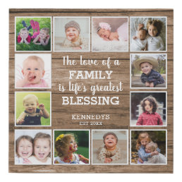 Family Blessing Quote 12 Photo Collage Rustic Wood Faux Canvas Print