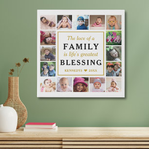 Family Blessing Quote Black Gold 16 Photo White Faux Canvas Print