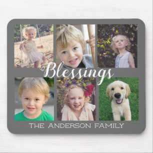 Family Blessings 6 Photo Collage Gray Mouse Pad
