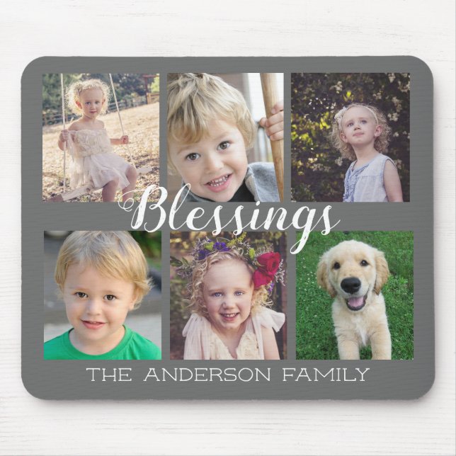 Family Blessings 6 Photo Collage Gray Mouse Pad (Front)