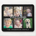 Family Blessings | 6 Photo Collage Mouse Pad<br><div class="desc">This mouse pad design is a perfect photo gift for any family member. It features a 6 photo frame collage for pictures of your family. Trendy handwritten style calligraphy reads: "Blessings" Custom text allows you to add your family name.</div>