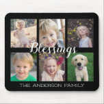Family Blessings | 6 Photo Collage Mouse Pad<br><div class="desc">This mouse pad design is a perfect photo gift for any family member. It features a 6 photo frame collage for pictures of your family. Trendy handwritten style calligraphy reads: "Blessings" Custom text allows you to add your family name.</div>