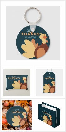 Family Blue & Brown Give Thanks Quote Turkey Fall