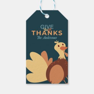 Family Blue & Brown Give Thanks Quote Turkey Fall