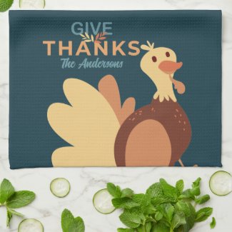 Family Blue & Brown Give Thanks Quote Turkey Fall