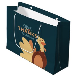 Family Blue & Brown Give Thanks Quote Turkey Fall