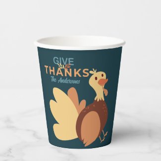 Family Blue & Brown Give Thanks Quote Turkey Fall