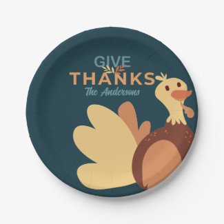 Family Blue & Brown Give Thanks Quote Turkey Fall