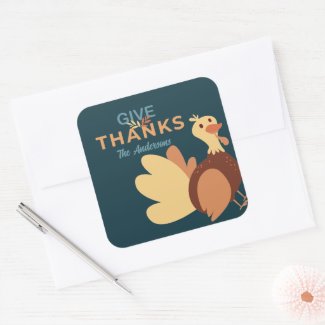Family Blue & Brown Give Thanks Quote Turkey Fall