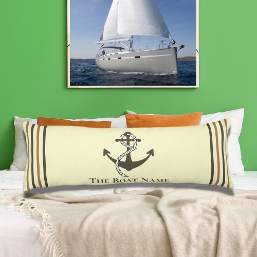 Family Boat Name Cream Brown Anchor Rope Nautical Body Pillow