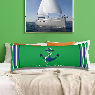 Family Boat Name Green Blue Anchor Rope Nautical Body Pillow