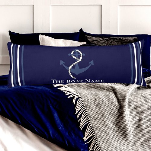 Family Boat Name Navy Blue Anchor Rope Nautical  Body Pillow