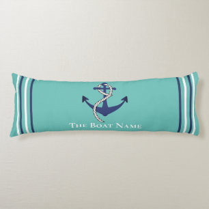 Family Boat Name Teal Blue Anchor Rope Nautical Body Pillow