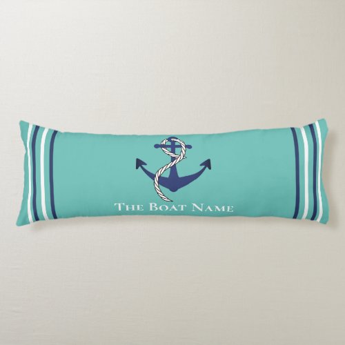 Family Boat Name Teal Blue Anchor Rope Nautical  Body Pillow