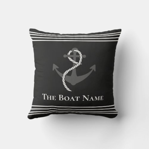 Family Boat Name White Black Gray Anchor Nautical Outdoor Pillow