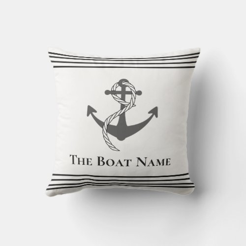 Family Boat Name White Black Gray Anchor Nautical Outdoor Pillow