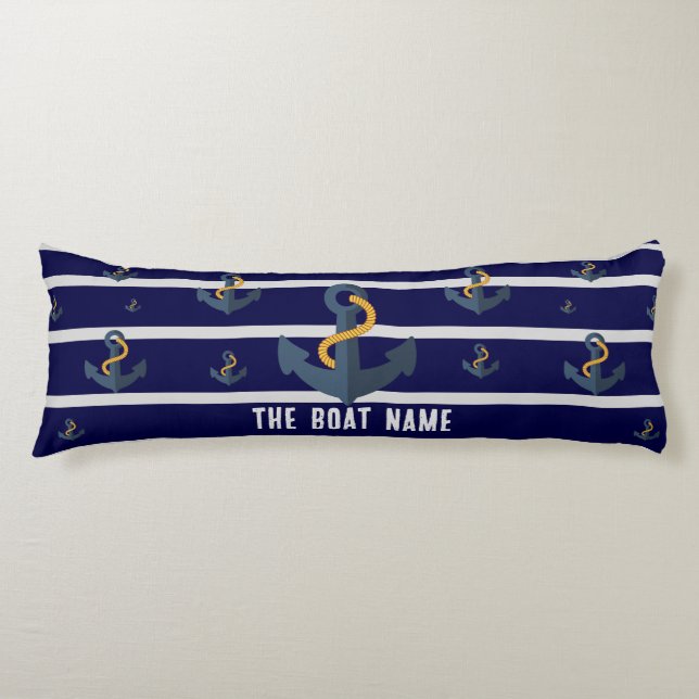 Family Boat Name with Anchor Rope Nautical Body Pillow (Front)