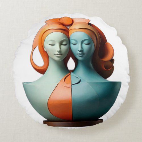 Family Bond 3D Sculpture Round Pillow