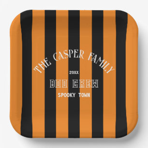 Family Boo Crew Orange Black Stripe Halloween Paper Plates