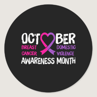 Family Breast Cancer and Domestic Violence Classic Round Sticker