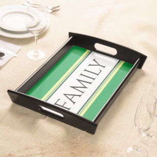 FAMILY Bright Green White Black Racing Stripes Serving Tray