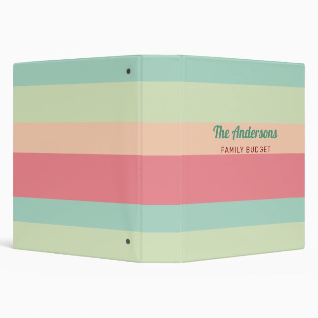 Family Budget Pastel Rainbow Stripes Finances Home 3 Ring Binder (Background)