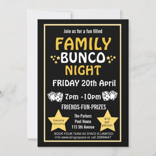 Family bunco night bunco party PTA event PTO Invitation