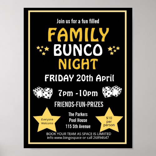 Family bunco night bunco party PTA event PTO Poster