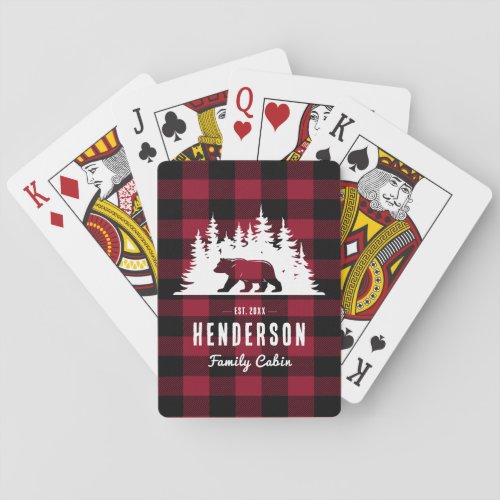 Family Cabin Bear Pine Red Plaid  Poker Cards