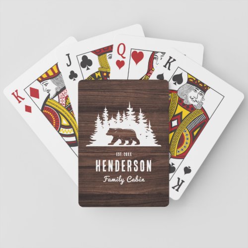 Family Cabin Bear Pine Wood Poker Cards
