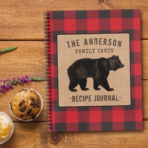 Family Cabin Bear Red Buffalo Plaid Recipe Journal