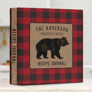 Family Cabin Bear Red Buffalo Plaid Recipe Journal 3 Ring Binder