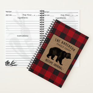 Family Cabin Bear Red Plaid Mini Recipe Journal
