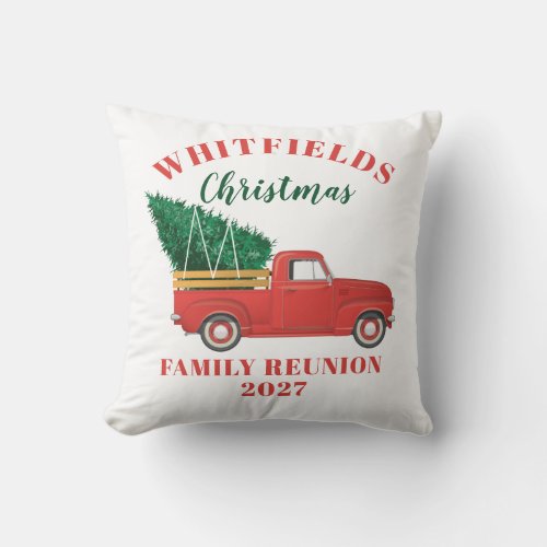 Family Cabin Christmas Red Truck Custom Throw Pillow