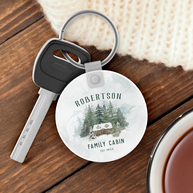 Family Cabin Forest Pine Trees Personalized Keychain (Creator Uploaded)