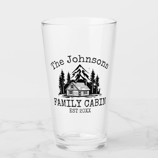 Family Cabin Green Plaid Themed Name Personalized Glass (Front)