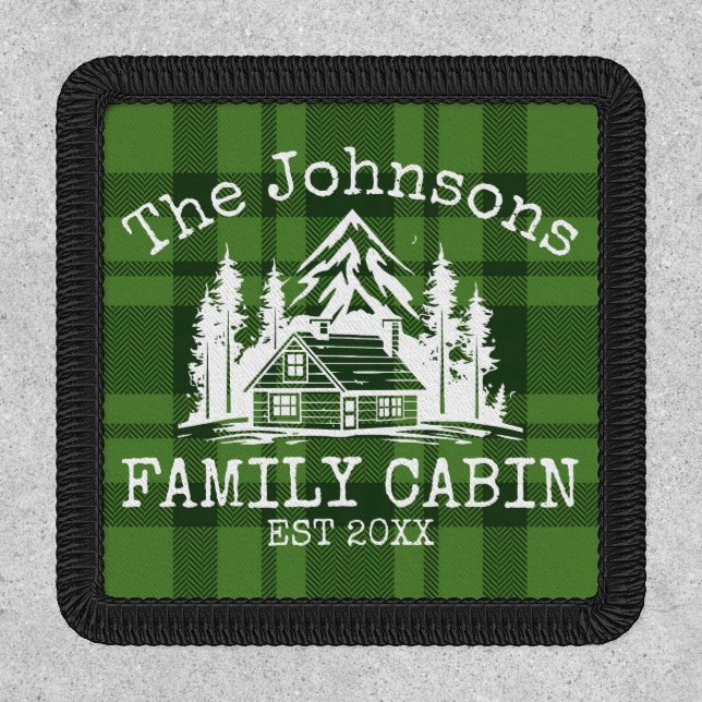 Family Cabin Green Plaid Themed Name Personalized Patch (Front)