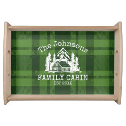 Family Cabin Green Plaid Themed Name Personalized Serving Tray