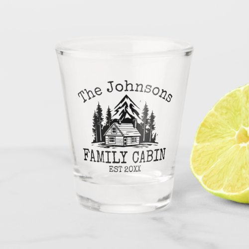Family Cabin Green Plaid Themed Name Personalized Shot Glass