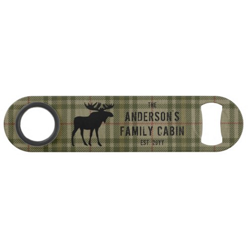 Family Cabin Moose Pine Trees Sage Green Plaid Bar Key