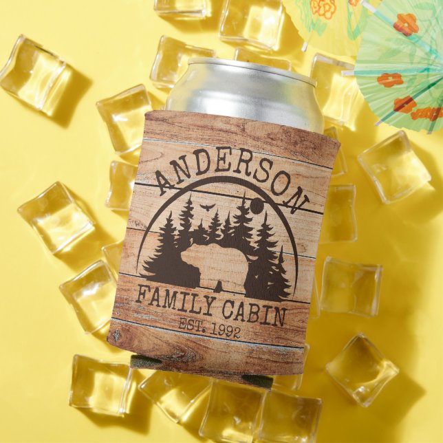 Family Cabin Name Personalized Rustic wooden Can Cooler (In Situ Summer)