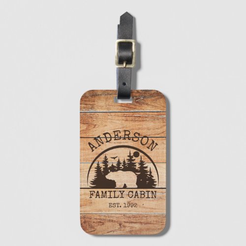  Family Cabin Name Personalized Rustic wooden Luggage Tag