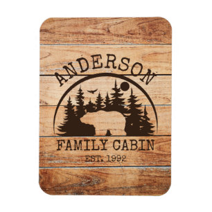 Family Cabin Name Personalized Rustic wooden Magnet